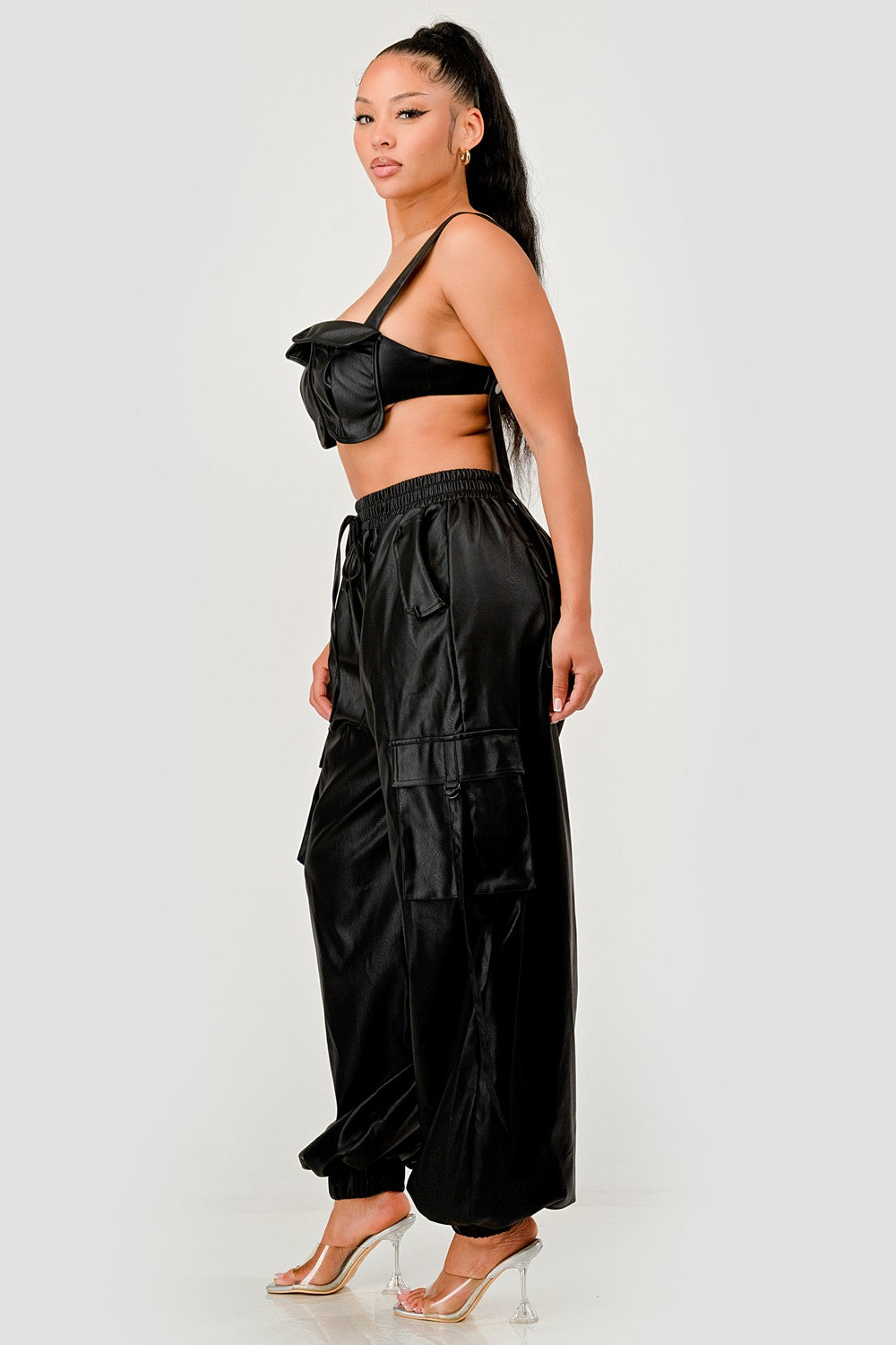 Black Utility Crop Top & Cargo Pant Set