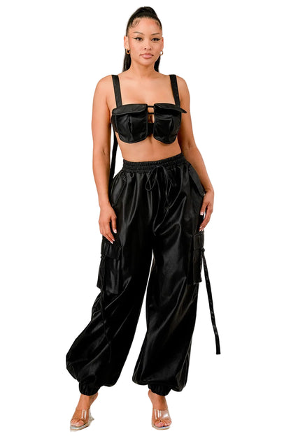 Black Utility Crop Top & Cargo Pant Set