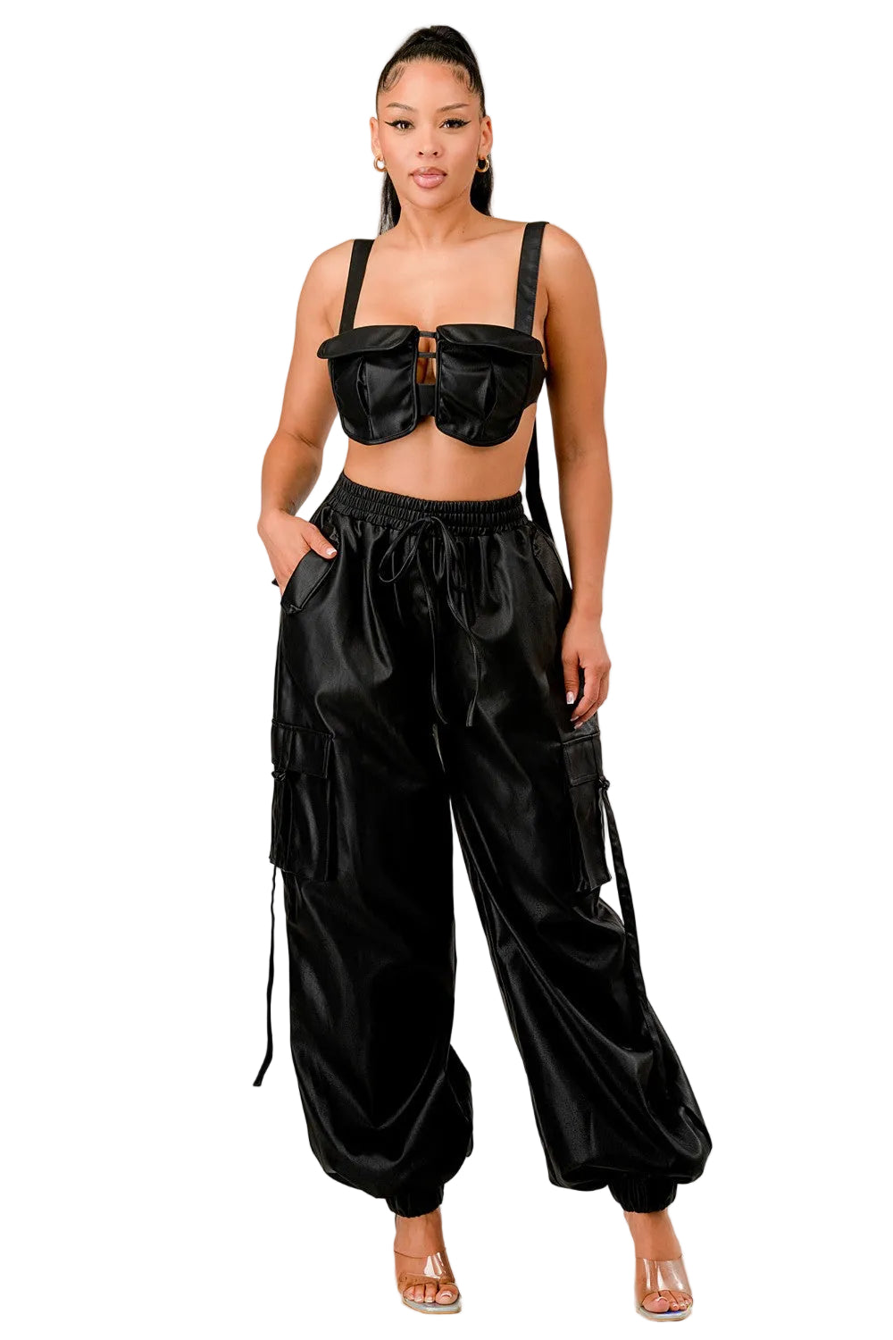 Black Utility Crop Top & Cargo Pant Set
