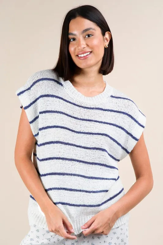 Striped Knit Sweater Vest Top.