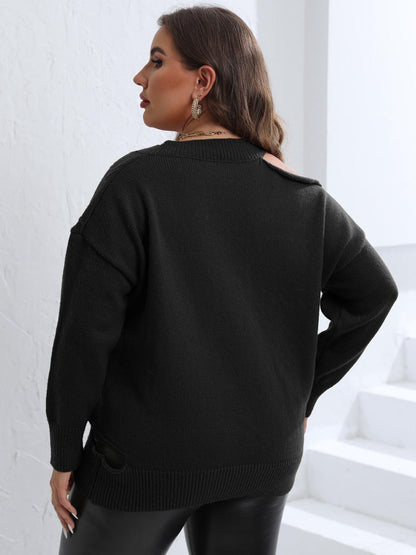 Plus Size Cutout V-Neck Sweater