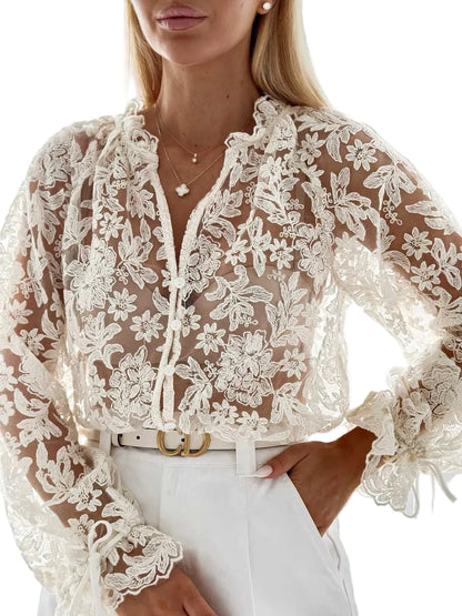 Sheer Lace Long Sleeve Shirt