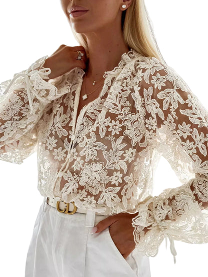 Sheer Lace Long Sleeve Shirt