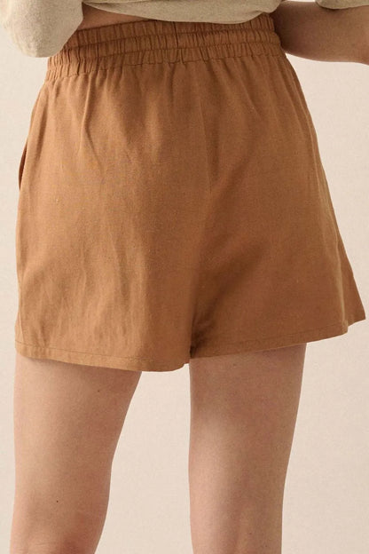 Embroidered Boho Tasseled Drawstring Elastic Waist Casual Shorts