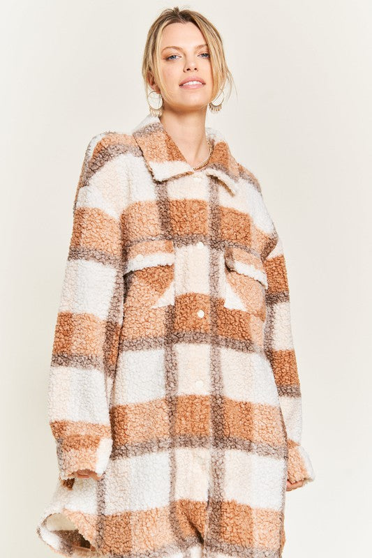 Multi Plaid Fuzzy Sleeve Jacket