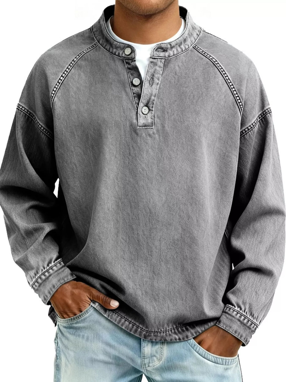 Vintage Washed Henley Shirt — alternate product view | KRIFFA