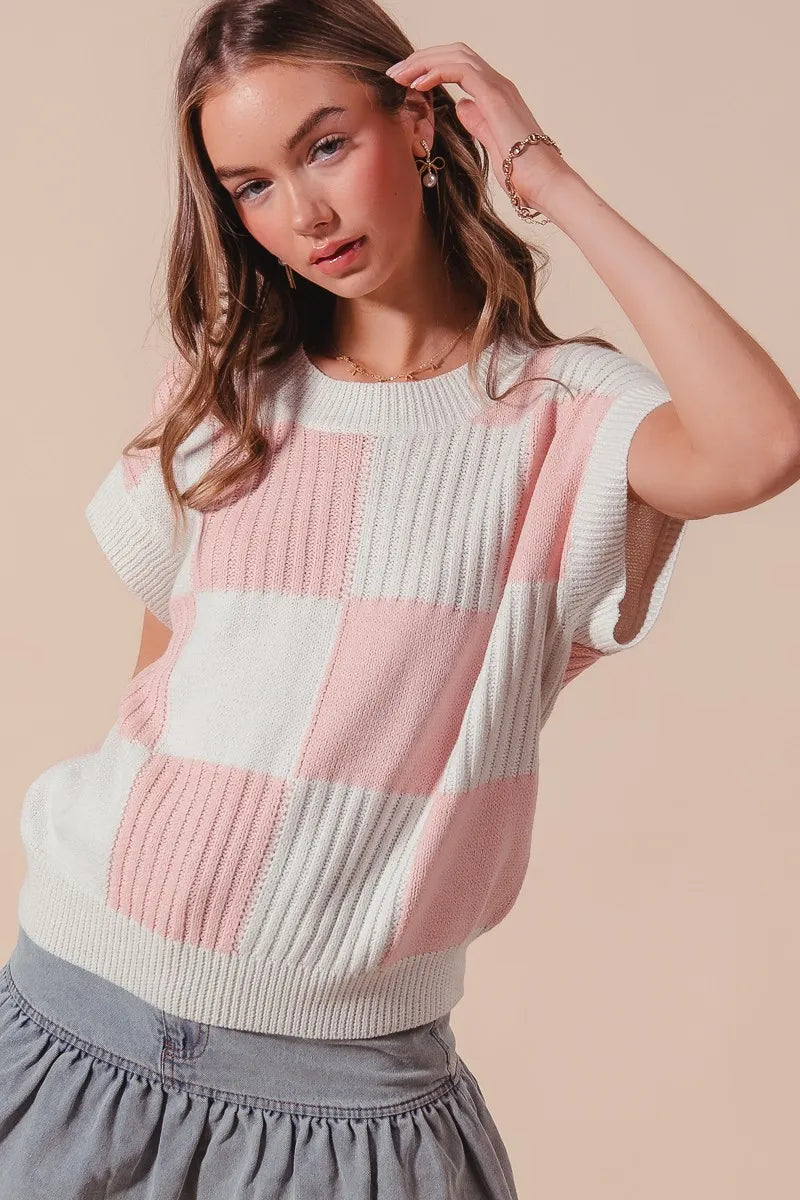 Check Plaid Casual Sweater Top.