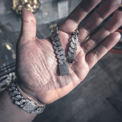 Studded Prong Set Cuban Link Bracelet | Silver