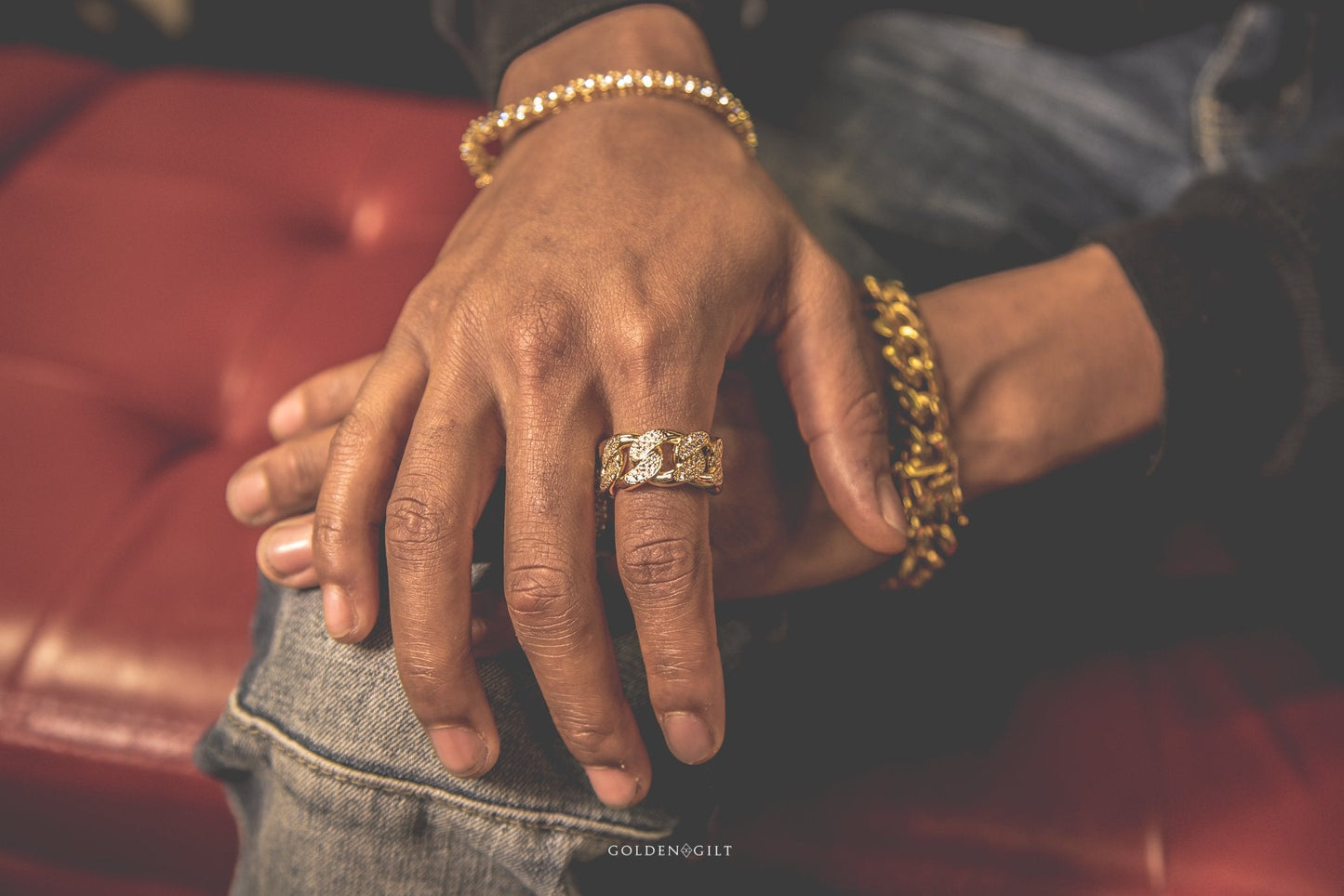 Studded Cuban Link Ring | 18K