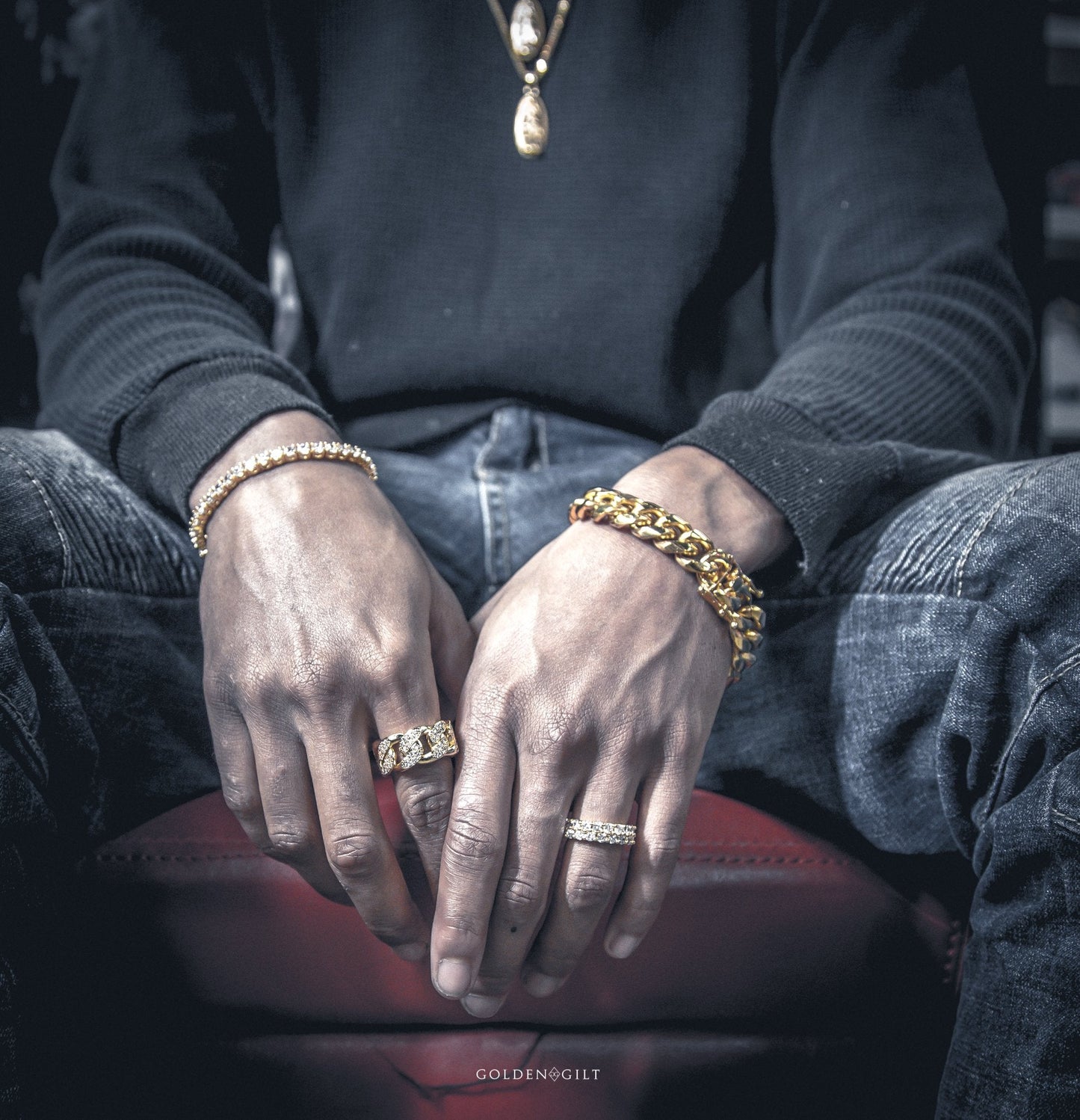 Studded Cuban Link Ring | 18K