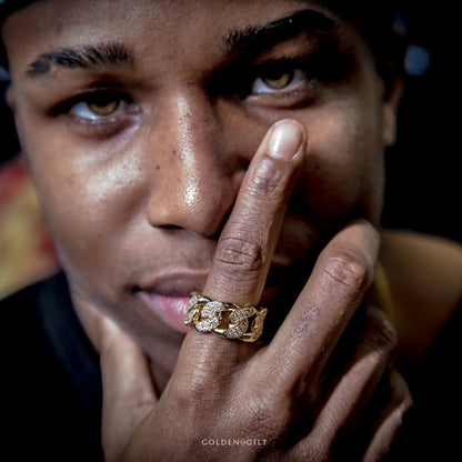 Studded Cuban Link Ring | 18K