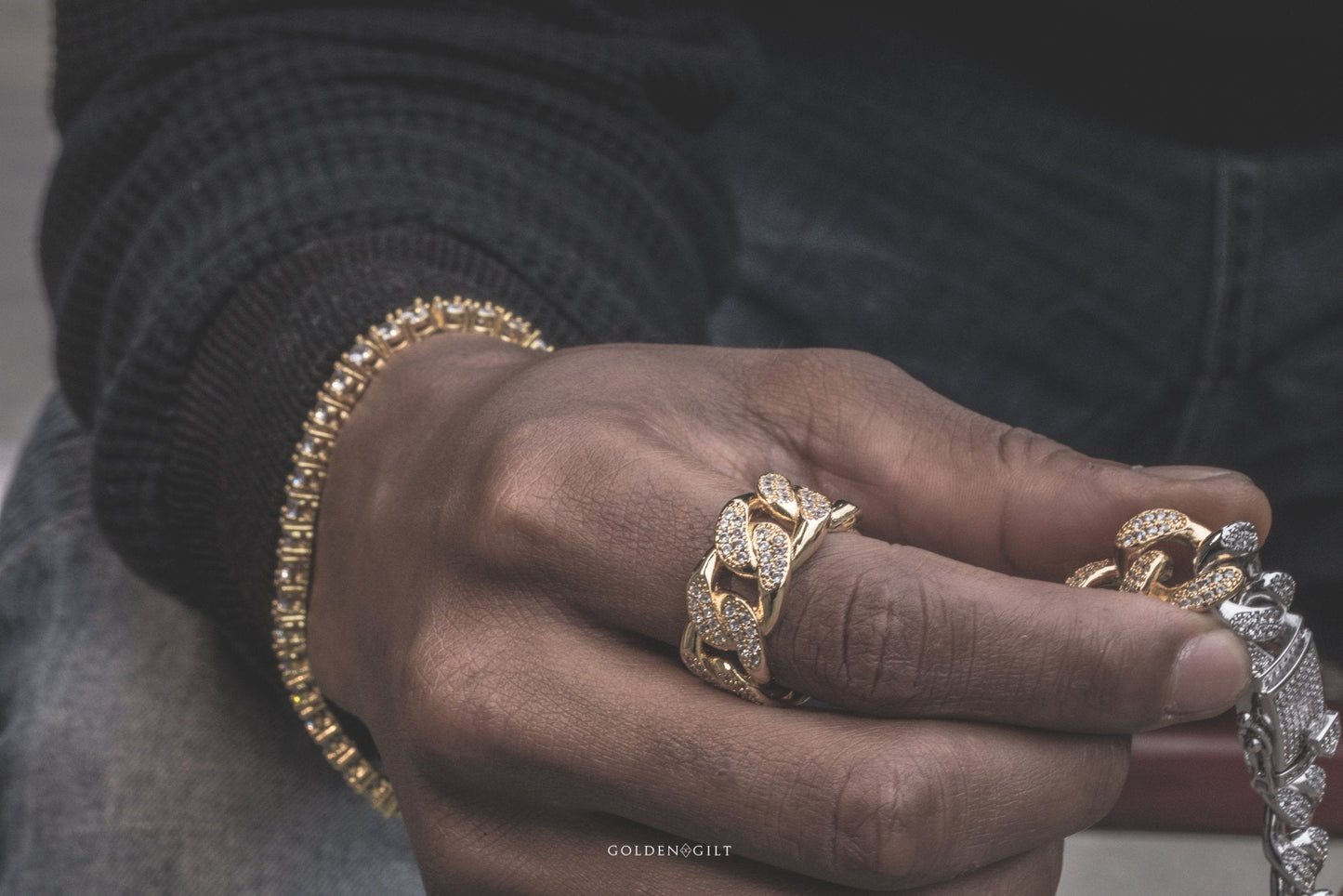 Studded Cuban Link Ring | 18K