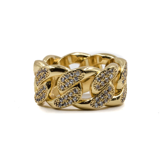 Studded Cuban Link Ring | 18K