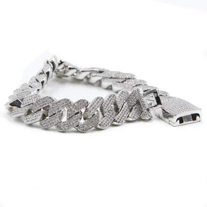 Studded Prong Set Cuban Link Bracelet | Silver