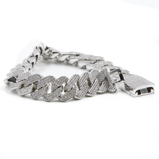 Studded Prong Set Cuban Link Bracelet | Silver