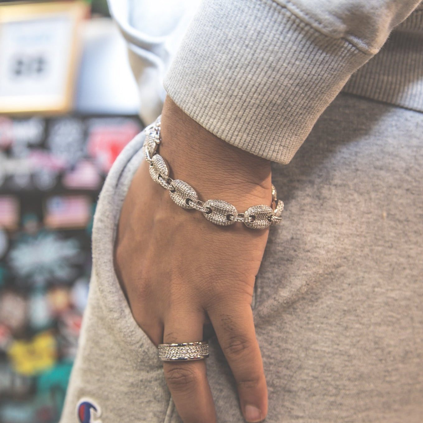 Studded Goochi Link Bracelet | Silver