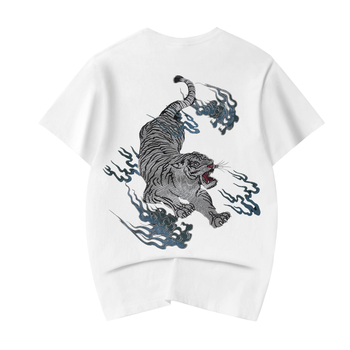 Flaming White Tiger Embroidered Tee