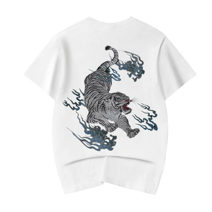 Flaming White Tiger Embroidered Tee