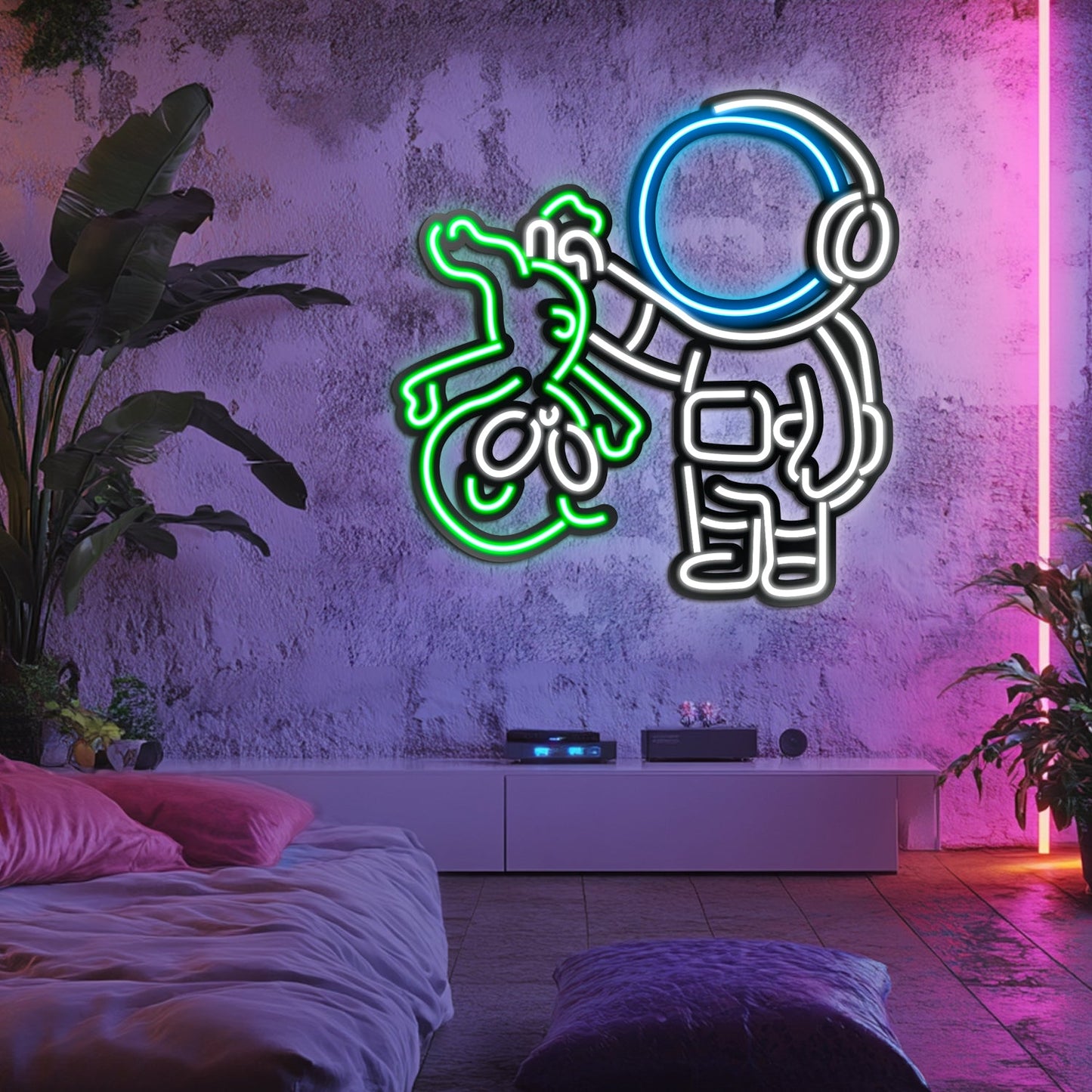 Alien and Astronaut Metal Neon Wall Art