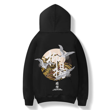 Movement of Cranes Embroidery Hoodie