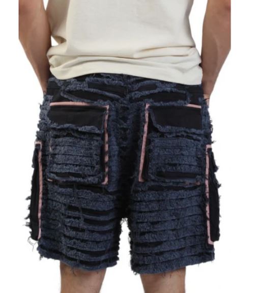 Shredded Denim Cargo Shorts