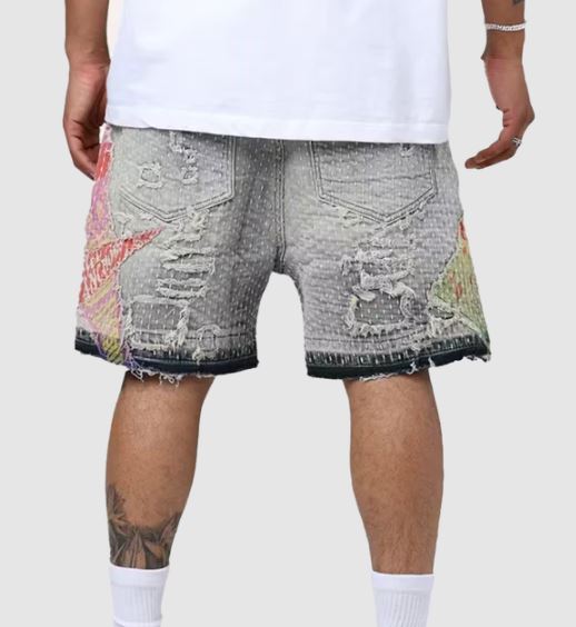 Contrast Panel & Stitching Denim Shorts