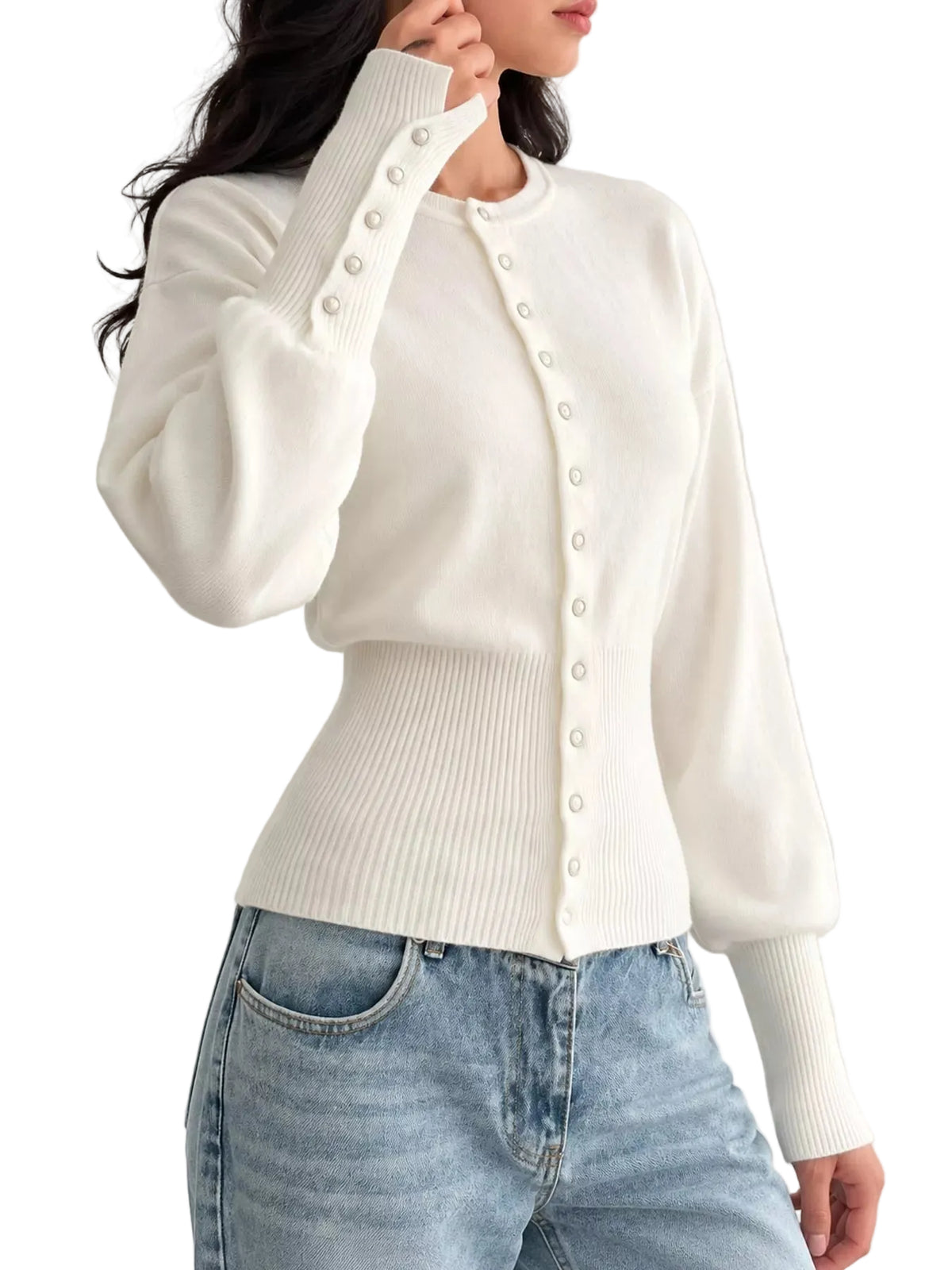 Button Up Ribbed Waist Cardigan
