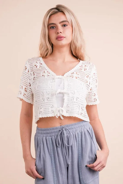 Front Tie Crochet Crop Top.