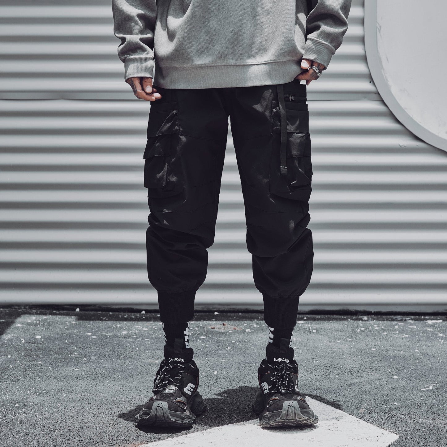 Matte Black Cargo Joggers