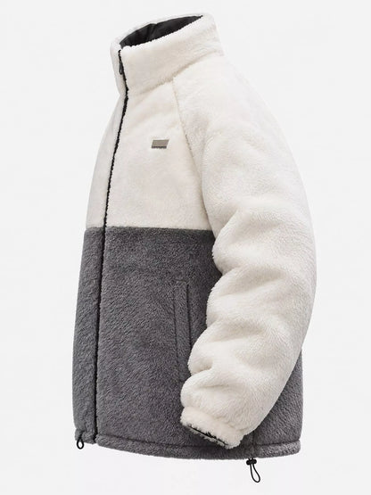 Reversible Color-Block Faux Fur Fleece Zip-Up Coat — alternate product view | KRIFFA