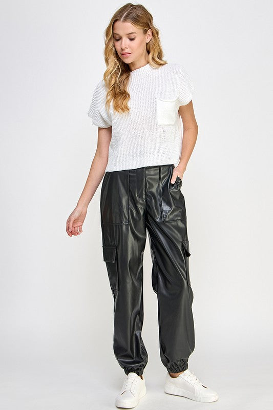 Relaxed Leather Cargo Pants