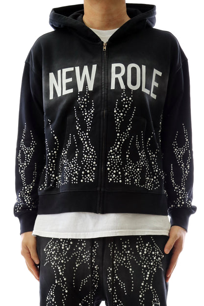 French Terry Long Sleeve Crop Top Full Zip Hoodie