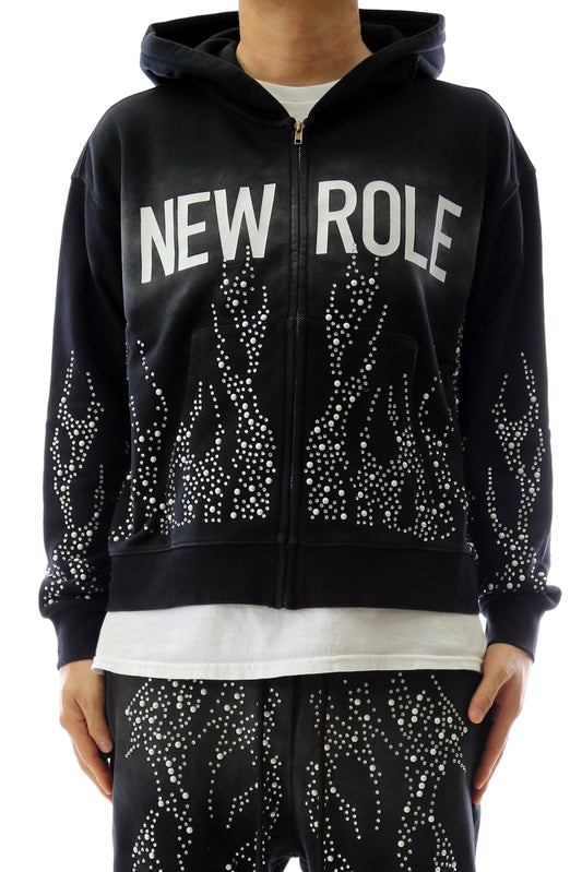 French Terry Long Sleeve Crop Top Full Zip Hoodie