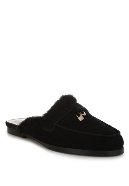 Bosnia Suede & Faux Fur Slip On Mules