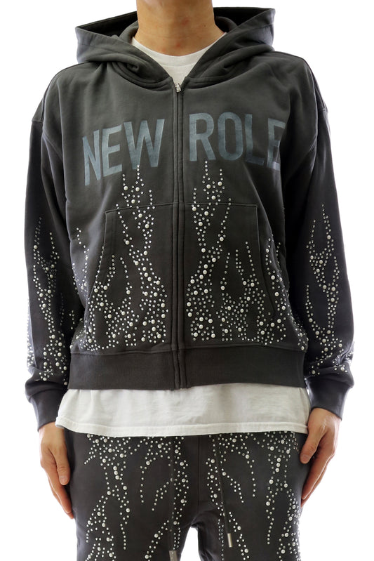 French Terry Long Sleeve Crop Top Full Zip Hoodie