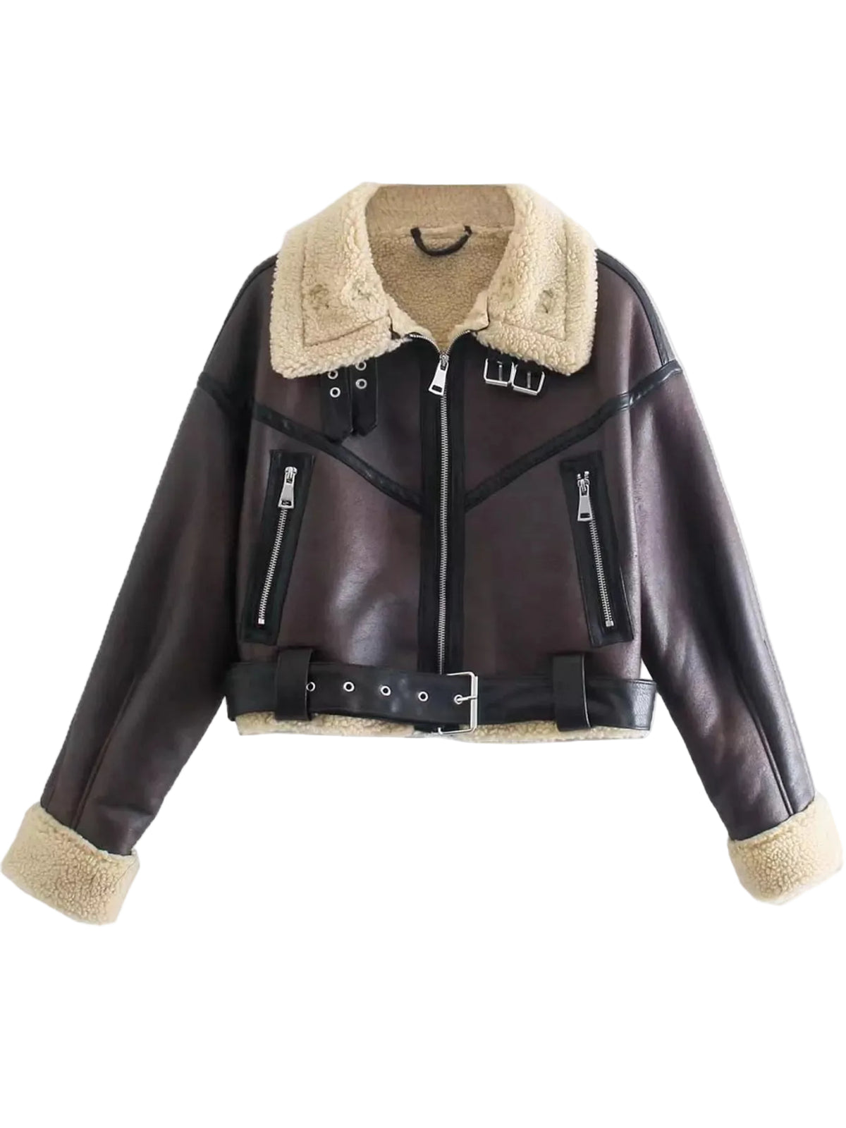 Vintage Faux Leather Aviator Jacket