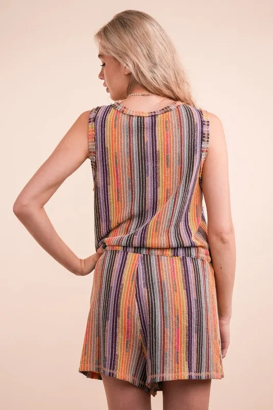 Crochet Multi Color Striped Casual Summer Romper.