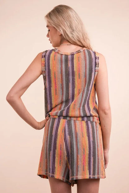 Crochet Multi Color Striped Casual Summer Romper.