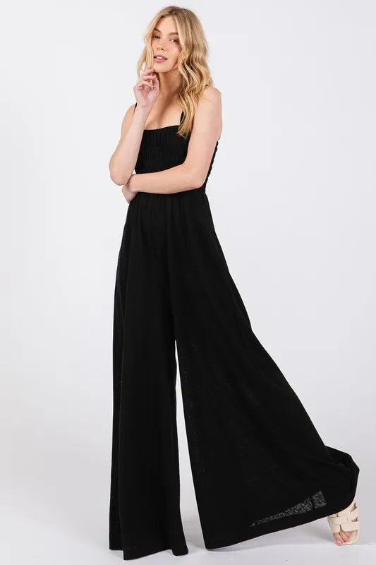 Smocked Flowy Wide Leg Jumpsuit.