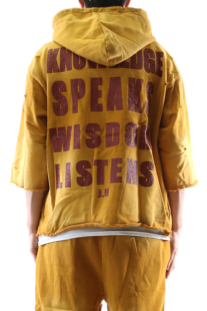 French Terry 3/4 Sleeve Crop Top Pullover Hoodie