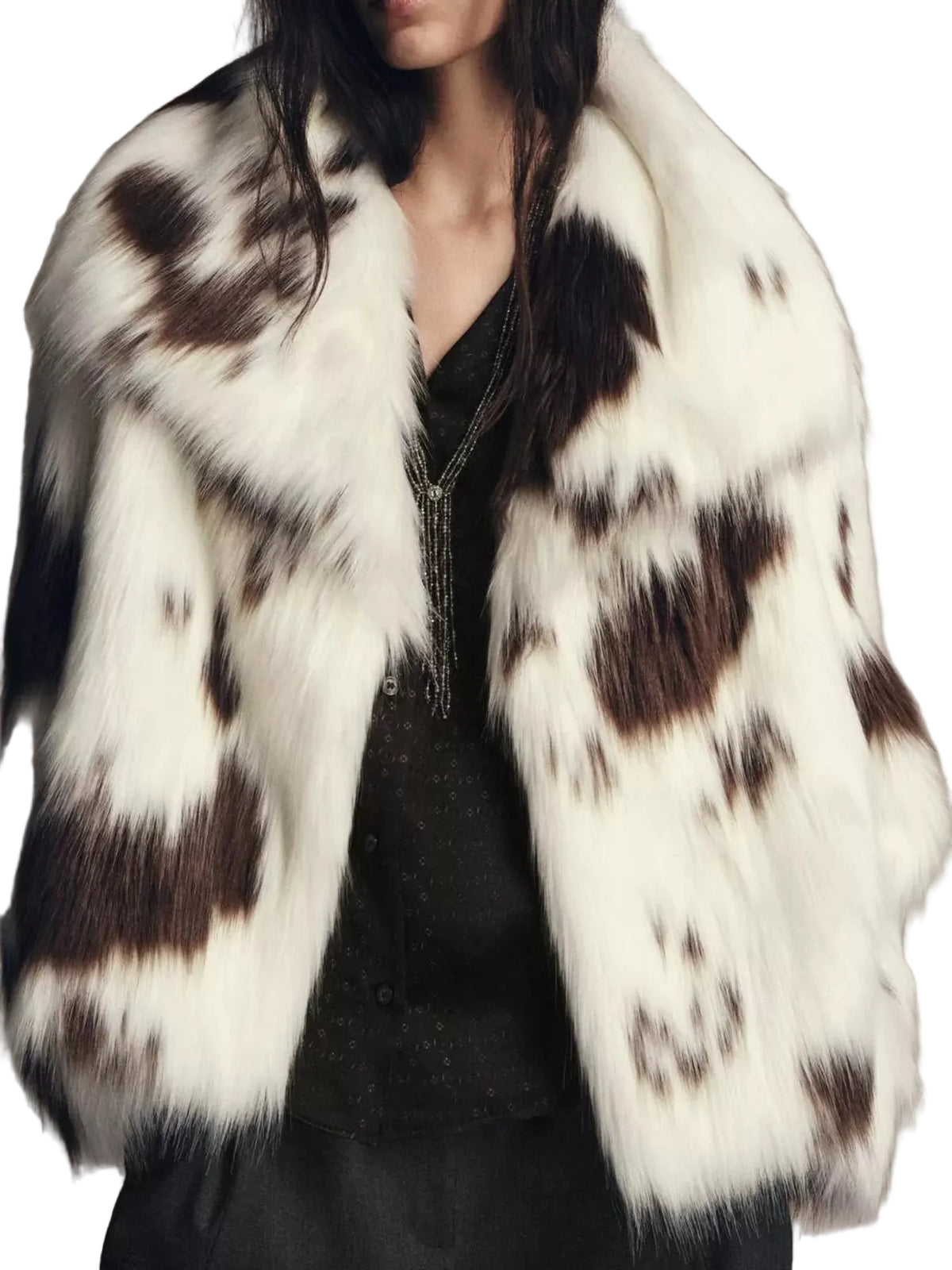 Luxurious Cow-Print Faux Fur Statement Coat