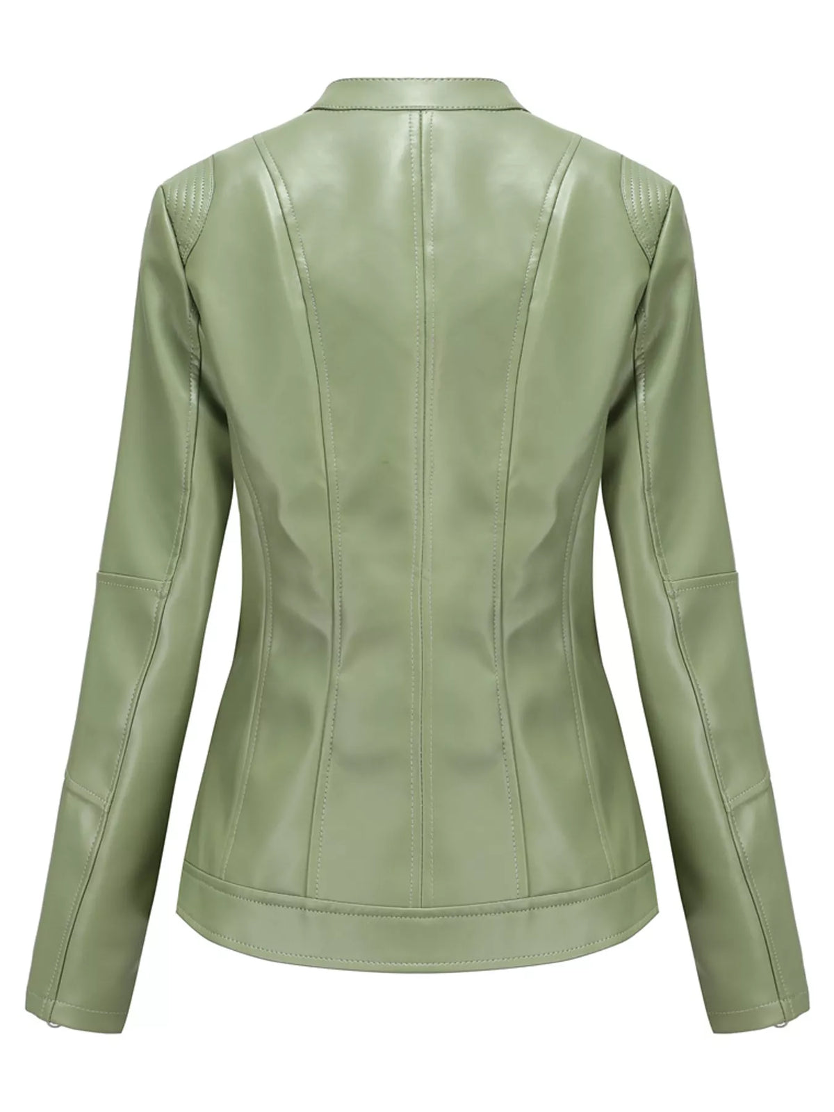 Women's sage green faux leather moto jacket alternate view | KRIFFA