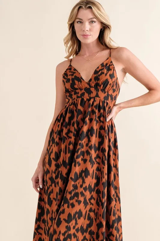 Leopard Print Plunge Maxi Dress.