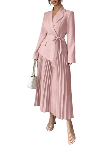 Blazer-Style Pleated Midi Dress