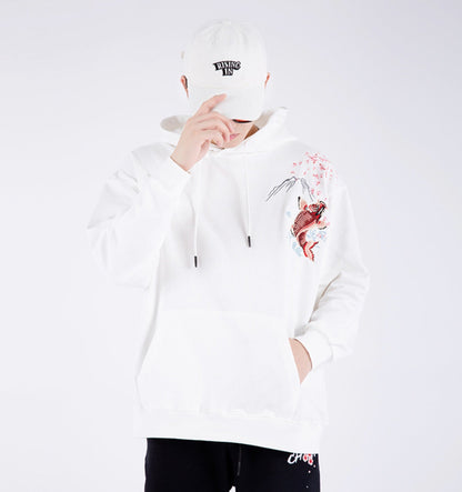 Red Koi Embroidery Hoodie