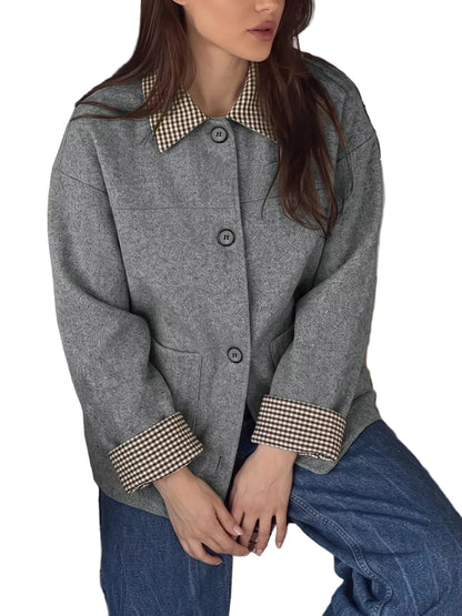 Button-down outerwear with gingham contrast details