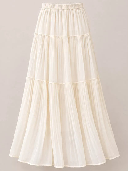 High-waisted tiered pleated maxi skirt