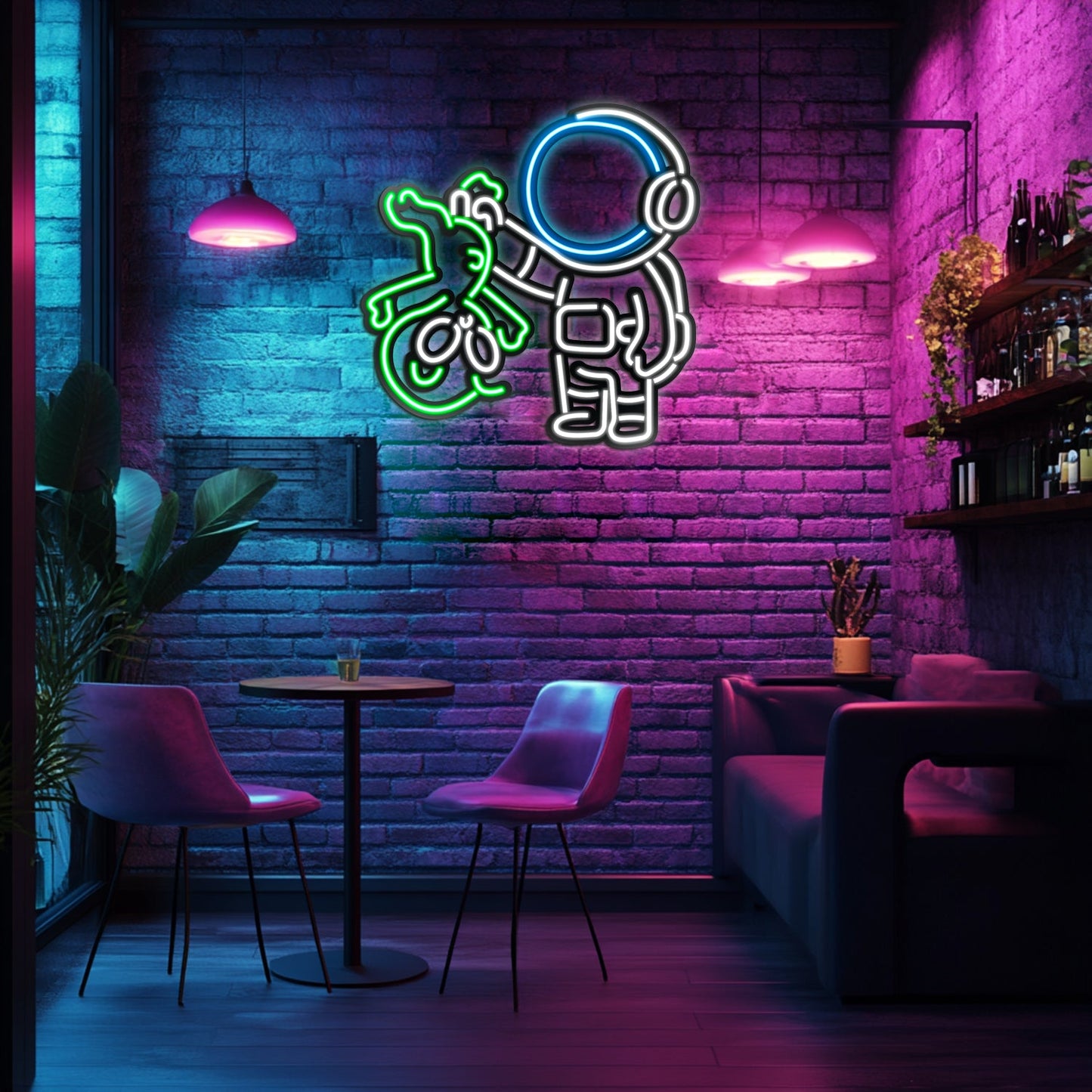 Alien and Astronaut Metal Neon Wall Art