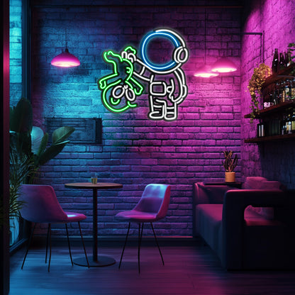 Alien and Astronaut Metal Neon Wall Art