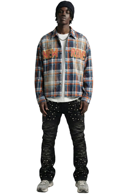 Long Sleeve Washed Flannel Crop Top Button Down Shirt